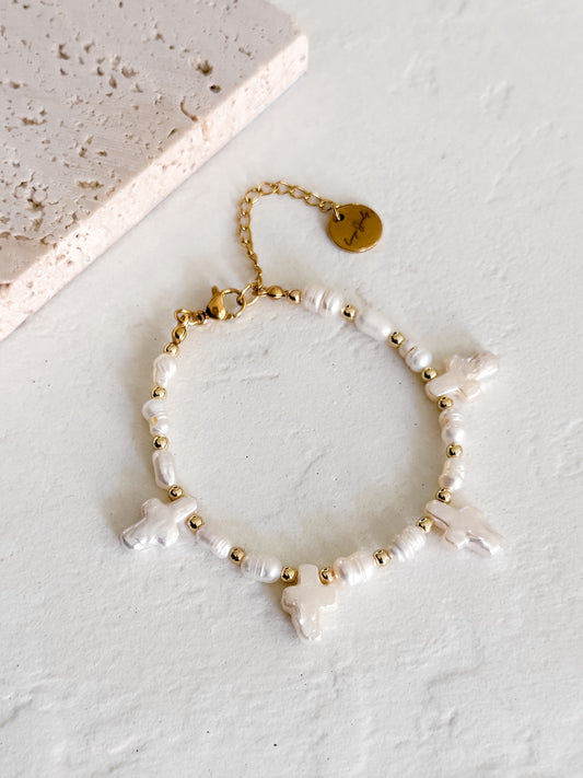 Pearl cross bracelet